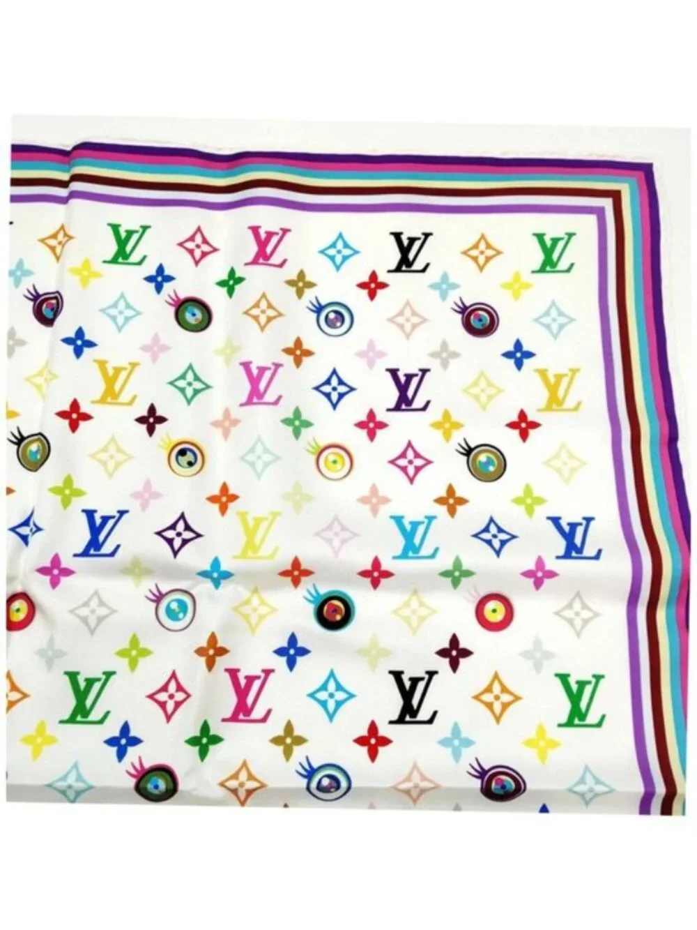 Louis Vuitton Multicolore Monogram Silk Scarf White Rainbow LV Luxury Designer A